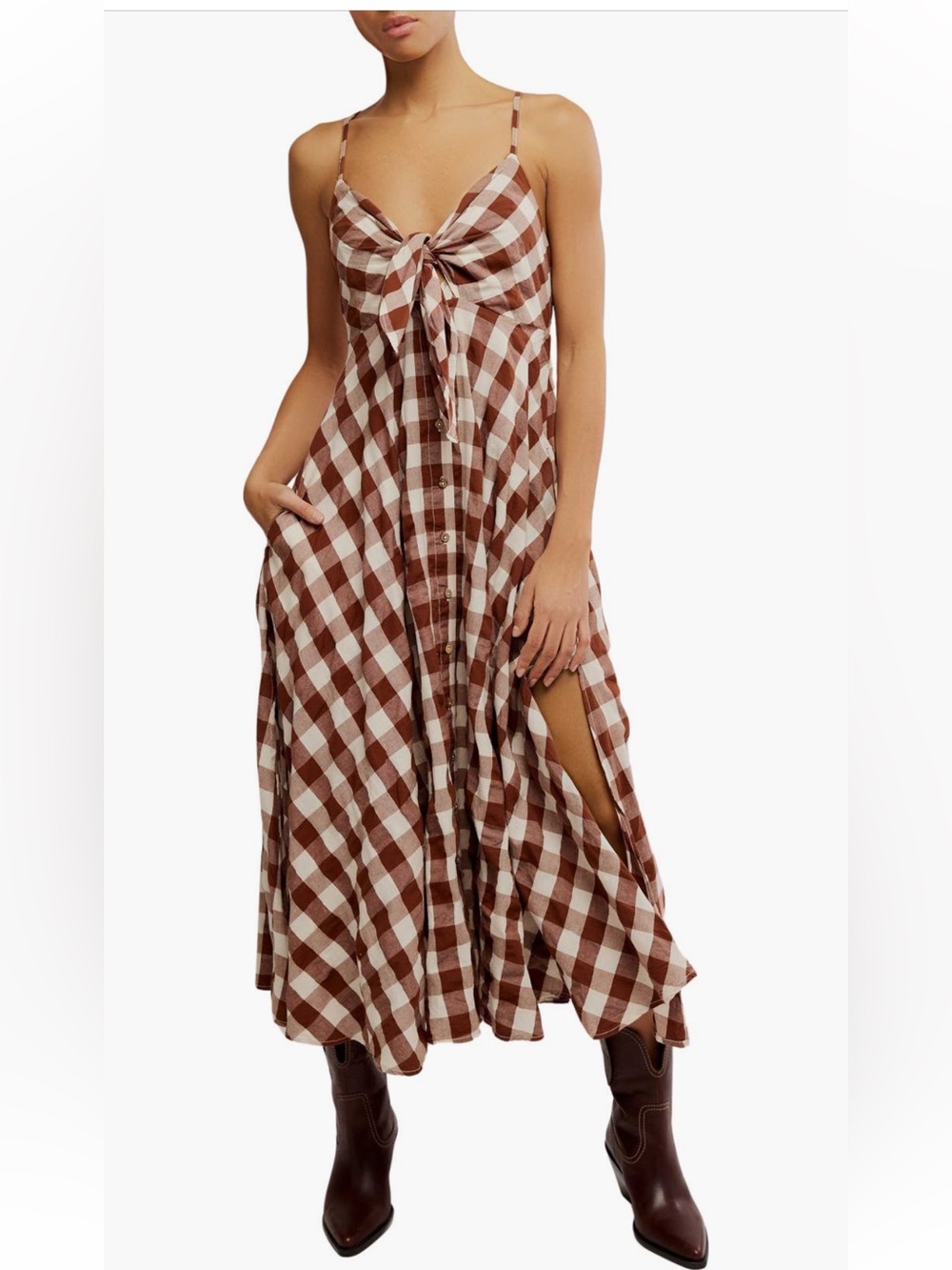 Free People Via Gingham Cotton Seersucker Sundress size L